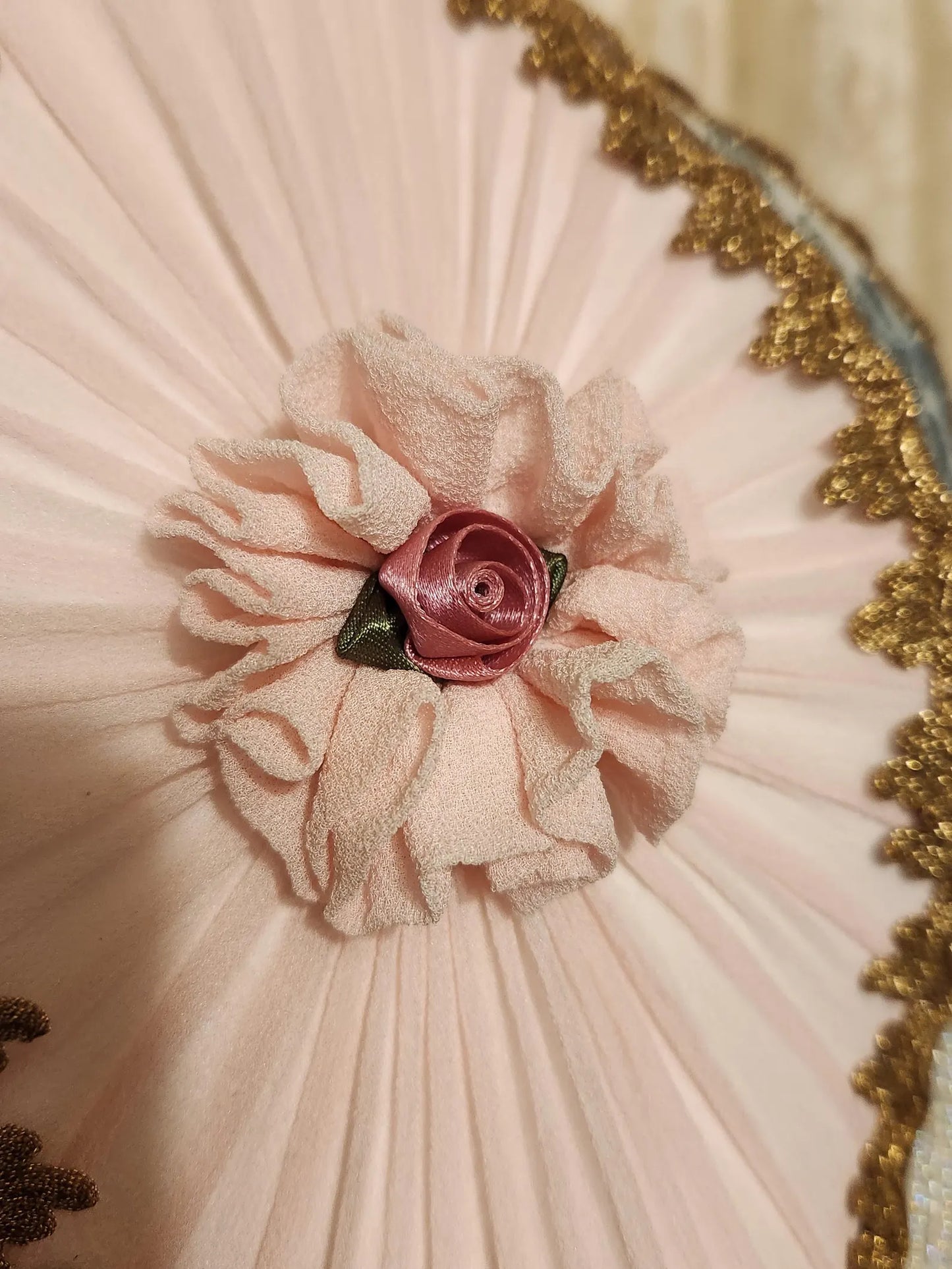 Silk Victorian Beaded and Embroidered Lampshade with French Porcelain hand painted Lamp