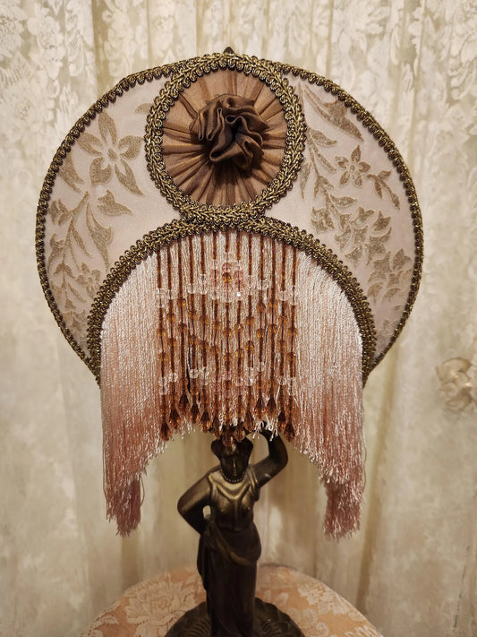 Goddess mini lamp with Half Moon silk lamp shade.