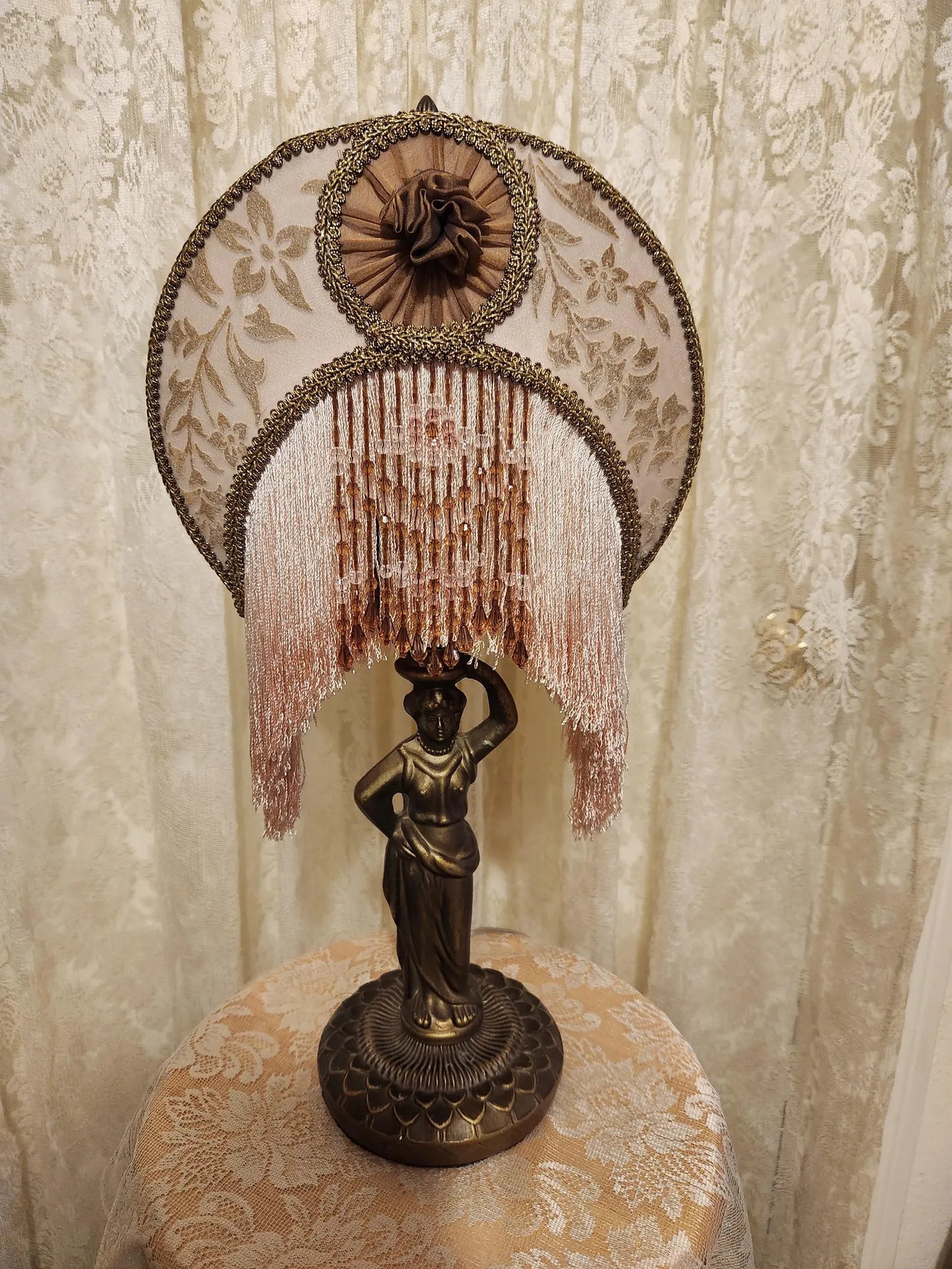 Goddess mini lamp with Half Moon silk lamp shade.