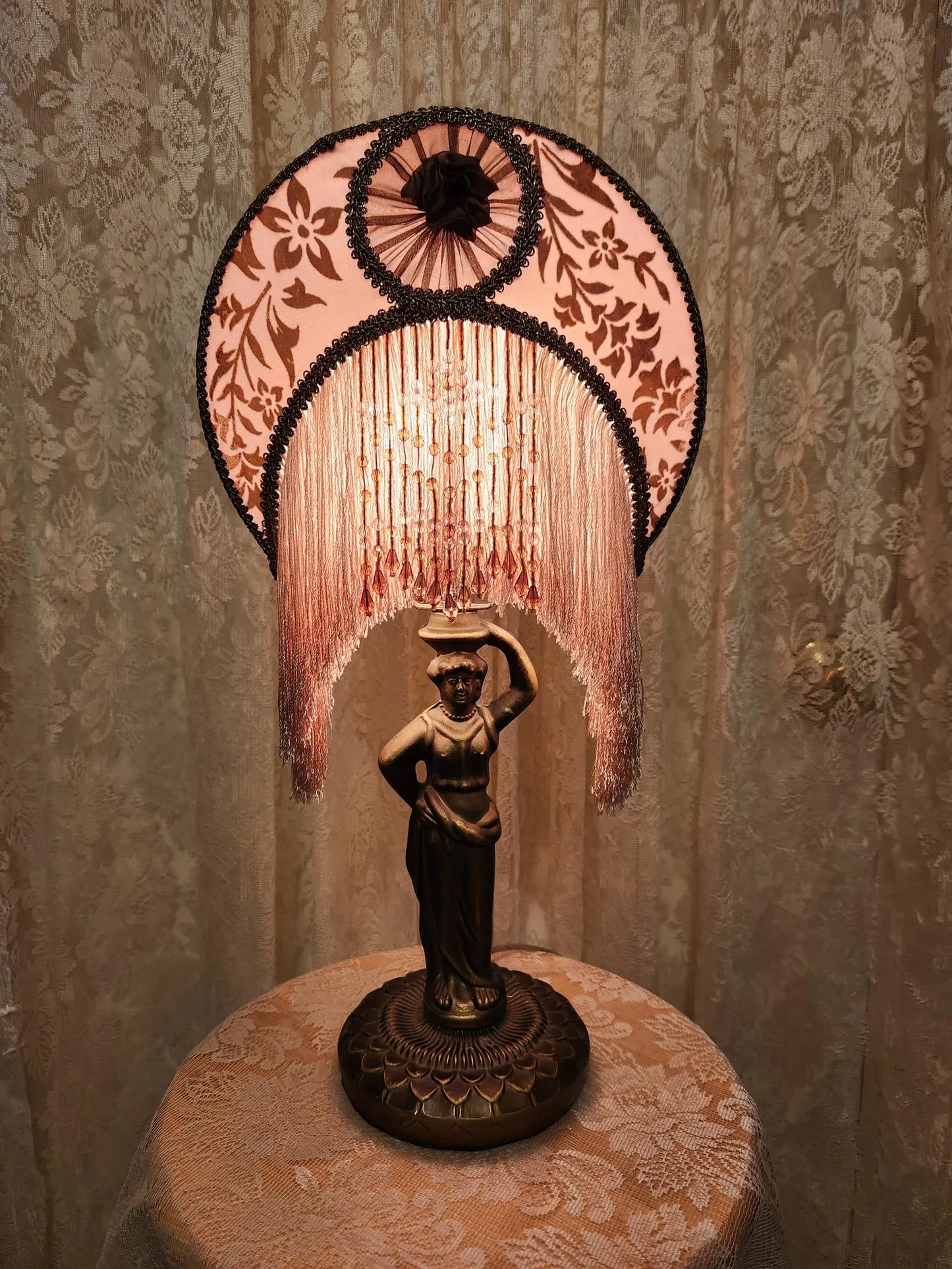 Goddess mini lamp with Half Moon silk lamp shade.