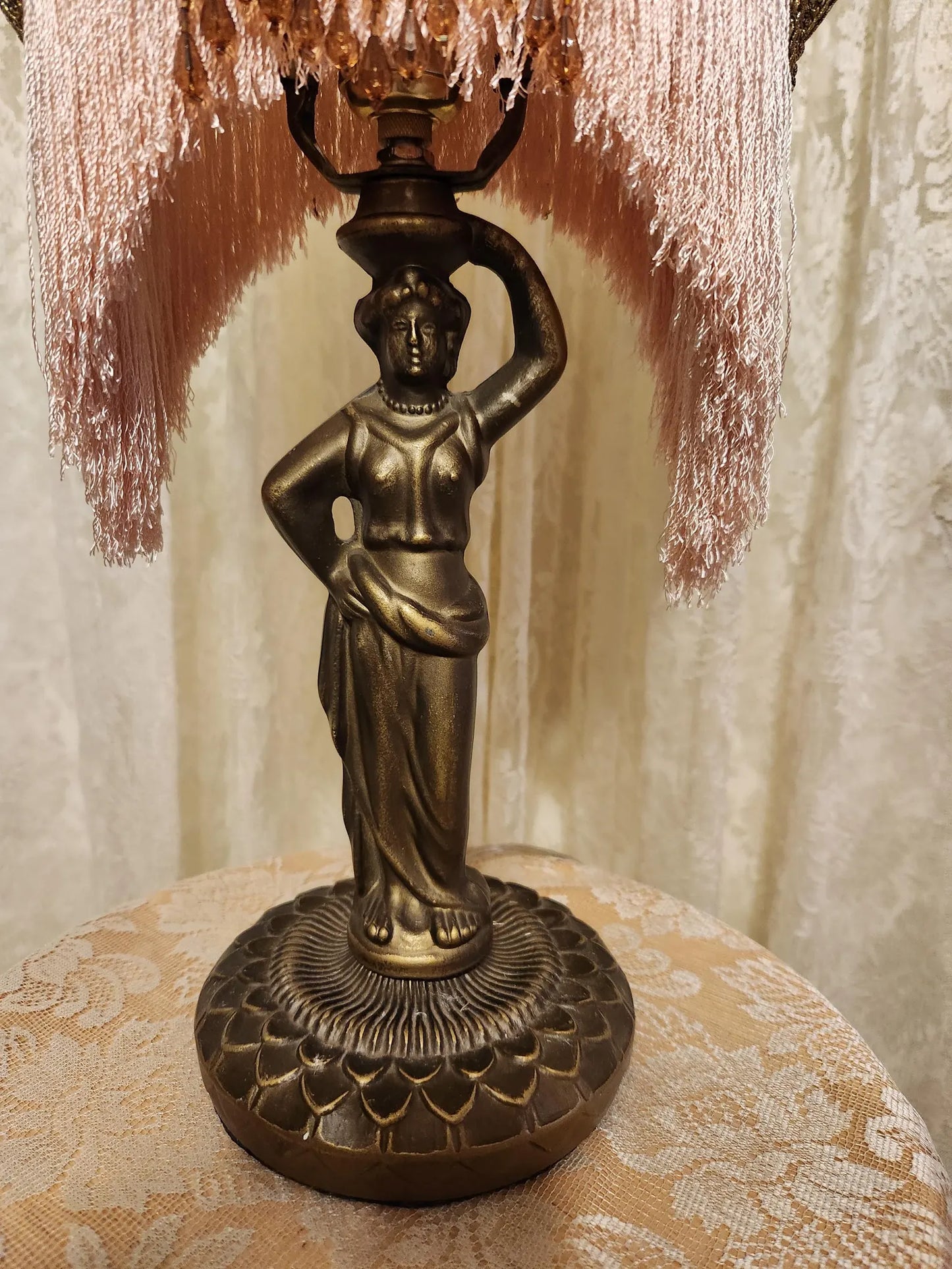 Goddess mini lamp with Half Moon silk lamp shade.