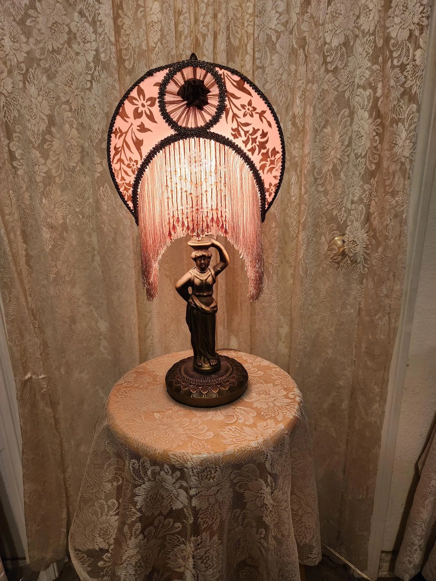 Goddess mini lamp with Half Moon silk lamp shade.