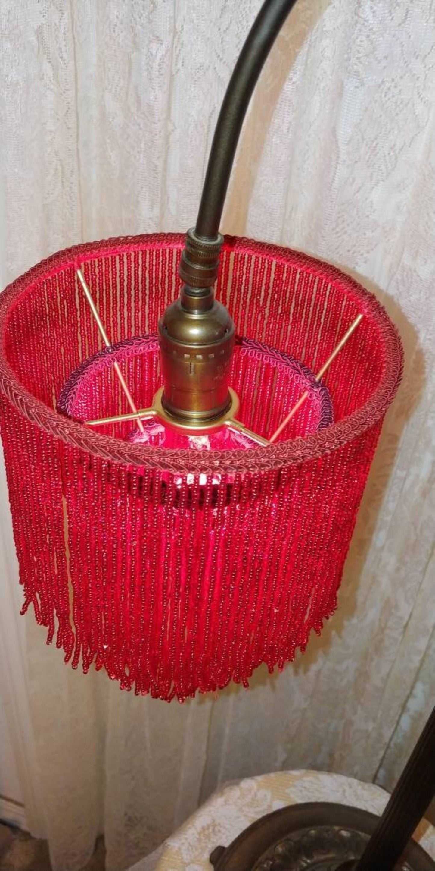 RED Glass All Bead Lampshade