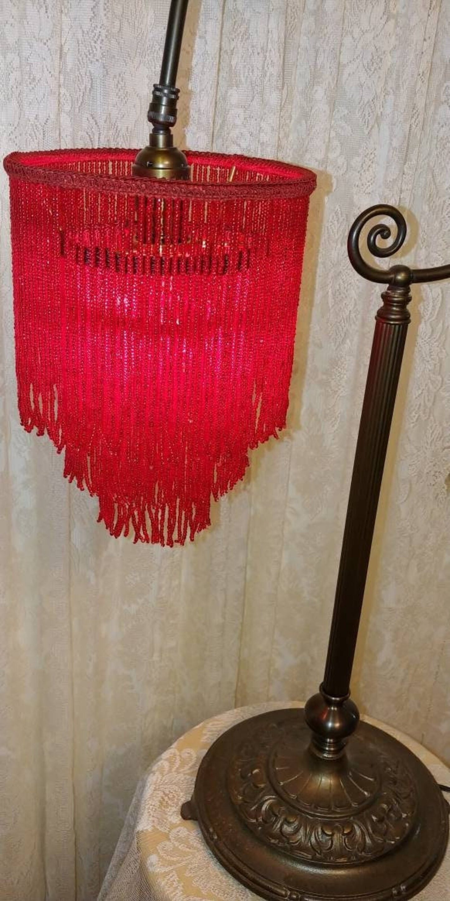 RED Glass All Bead Lampshade