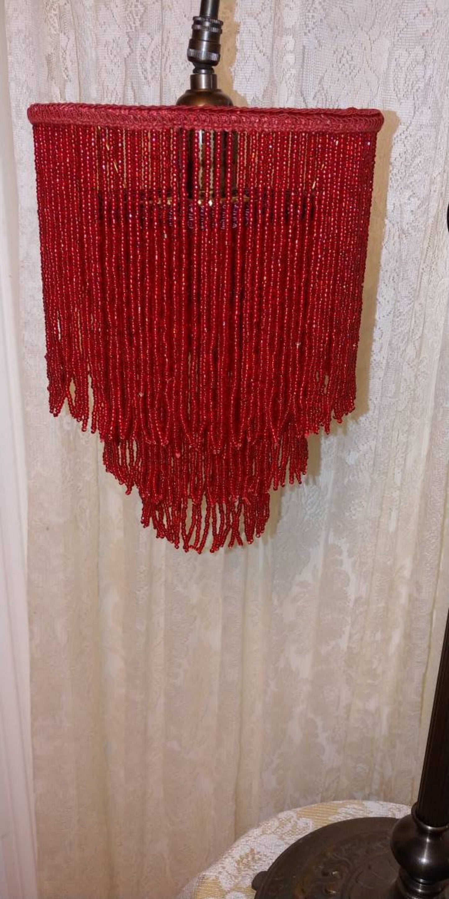 RED Glass All Bead Lampshade