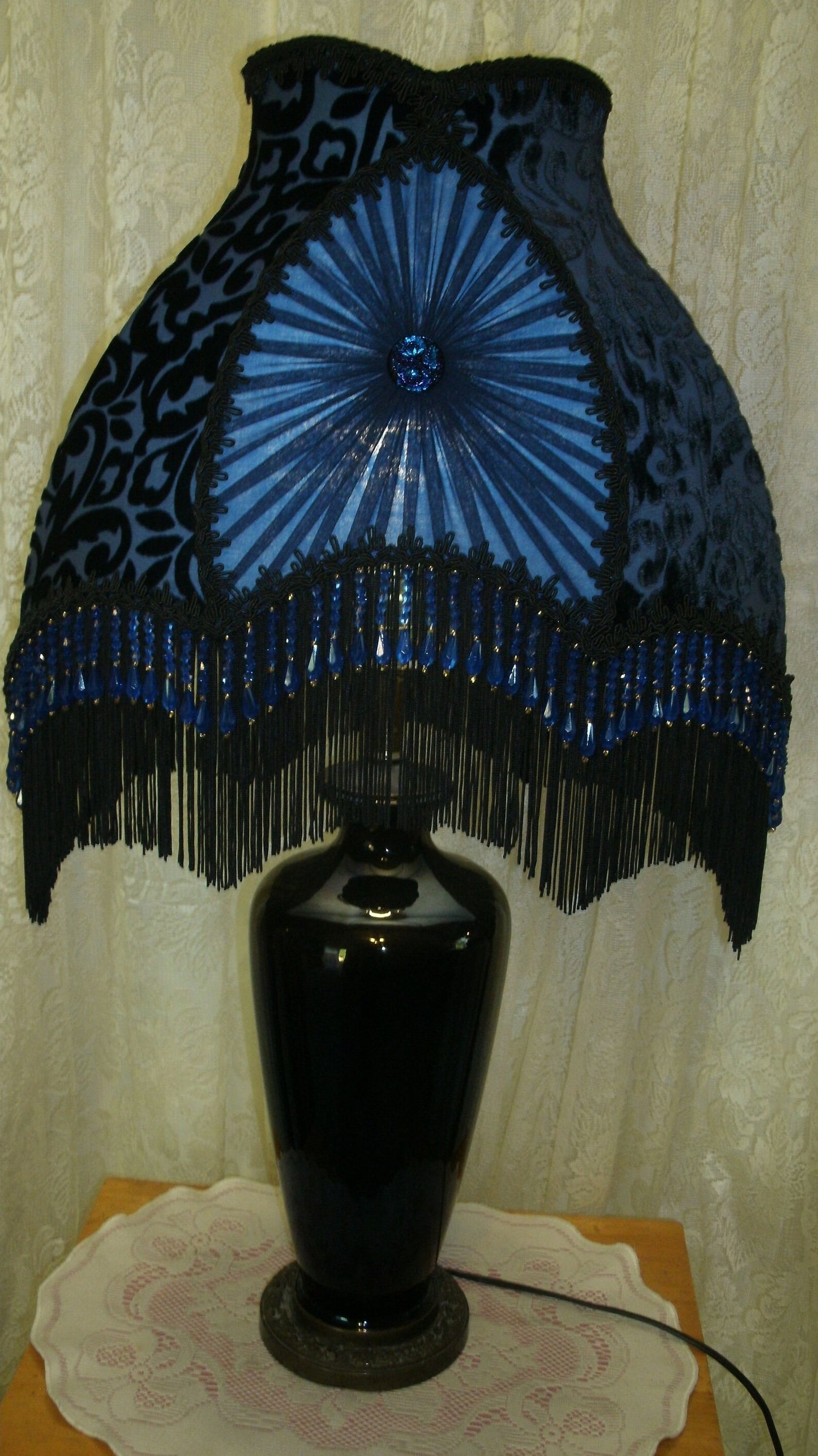 Vintage Blue Black Glass Table Lamp from Turn of the century