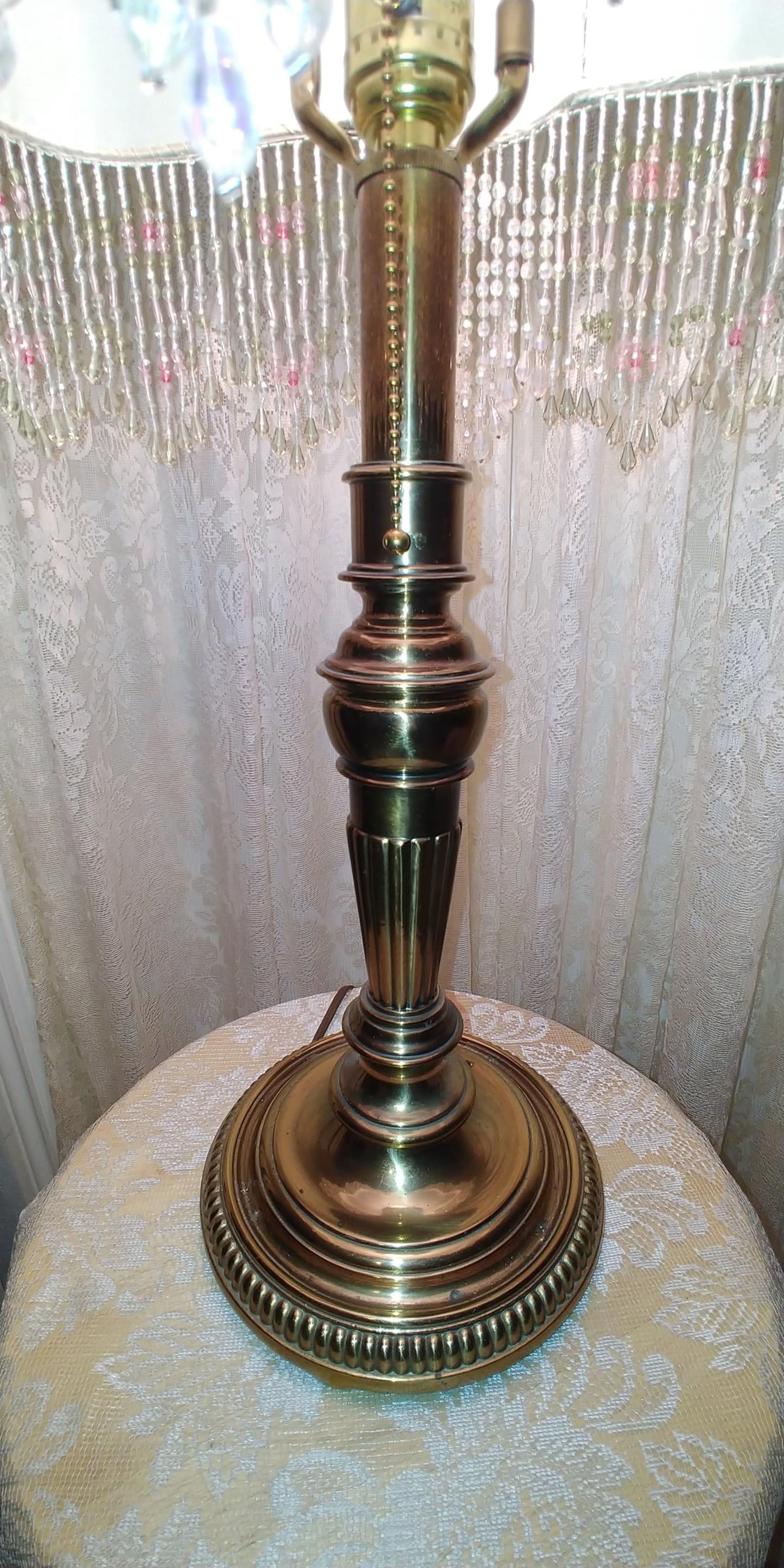Victorian Style Lamp: Green & Rose Silk Shade, Solid Brass Base
