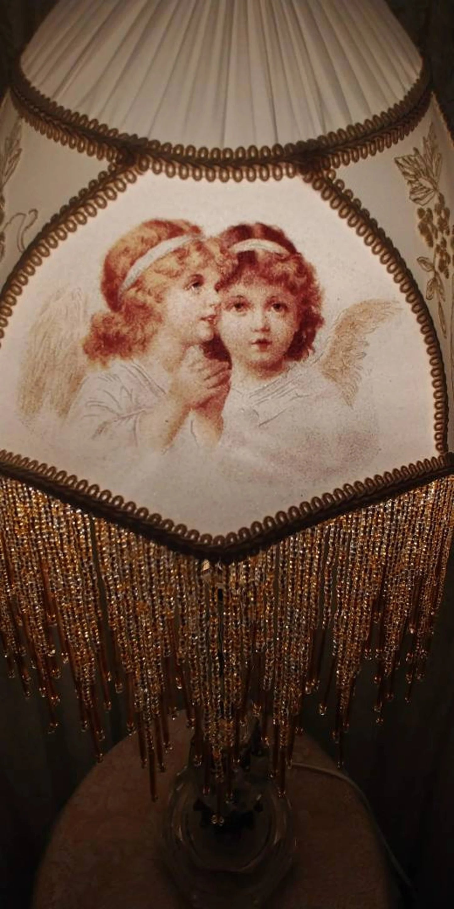 Angel Victortian Lampshade 25" ht. on Crystal lamp all glass bead fringe