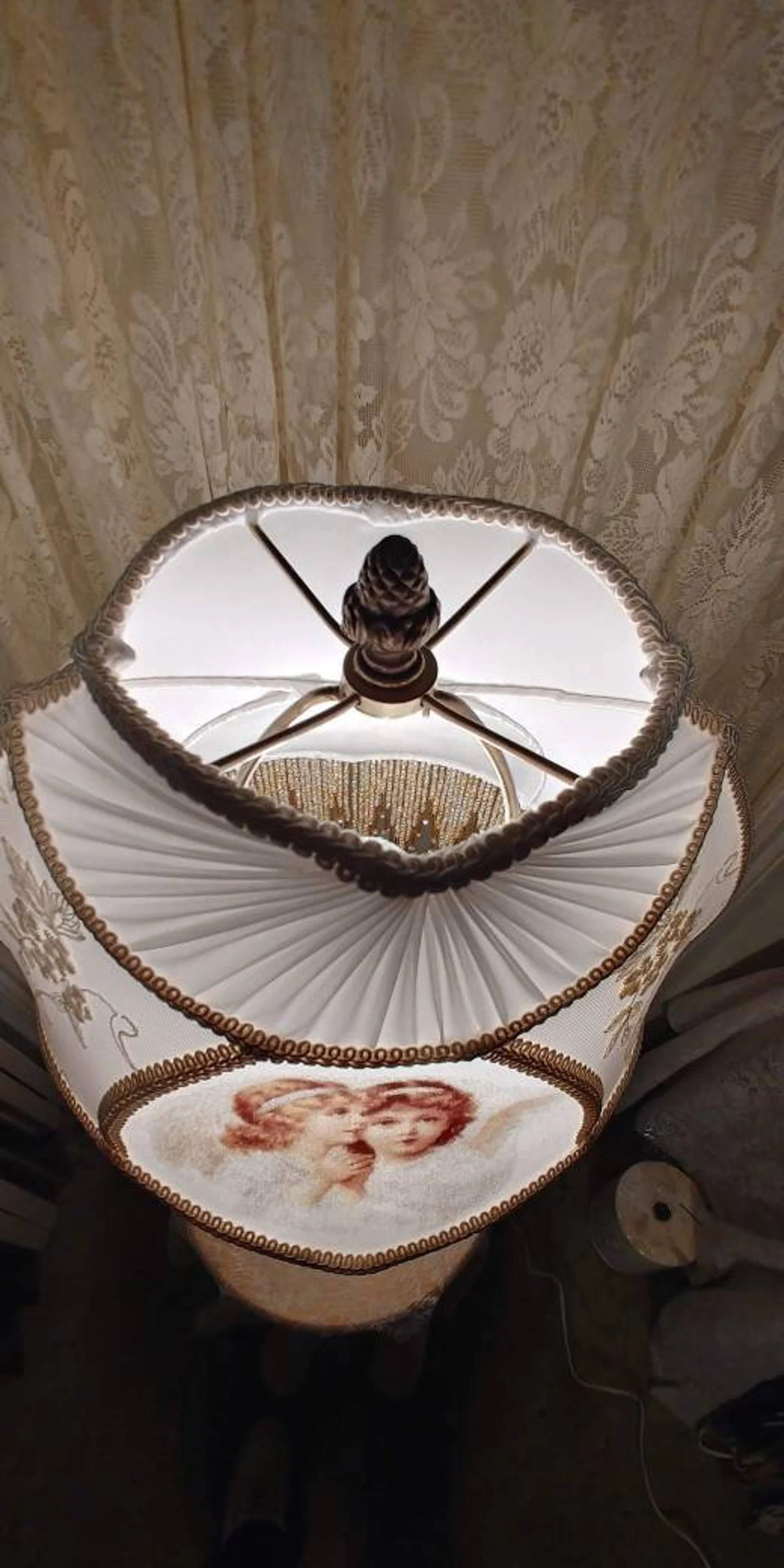 Angel Victortian Lampshade 25" ht. on Crystal lamp all glass bead fringe