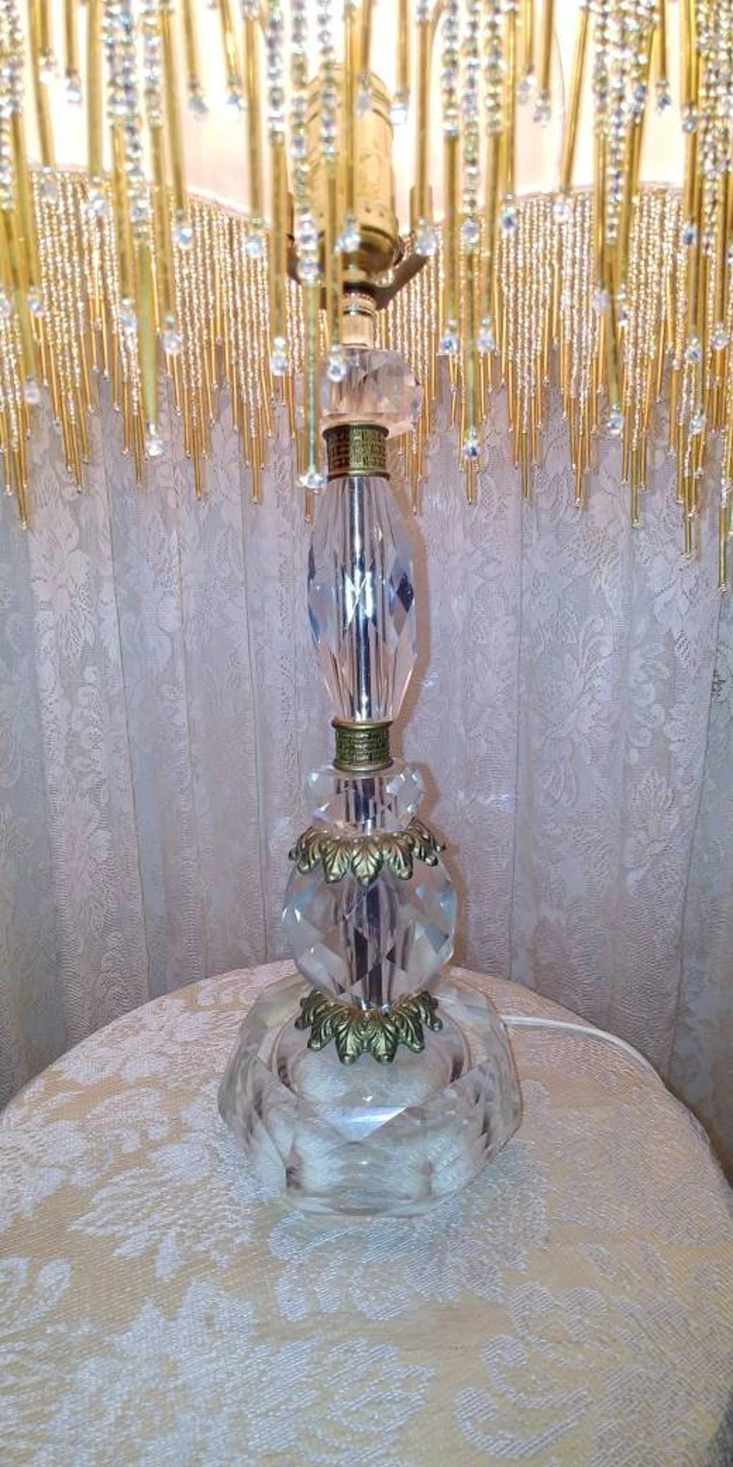 Angel Victortian Lampshade 25" ht. on Crystal lamp all glass bead fringe