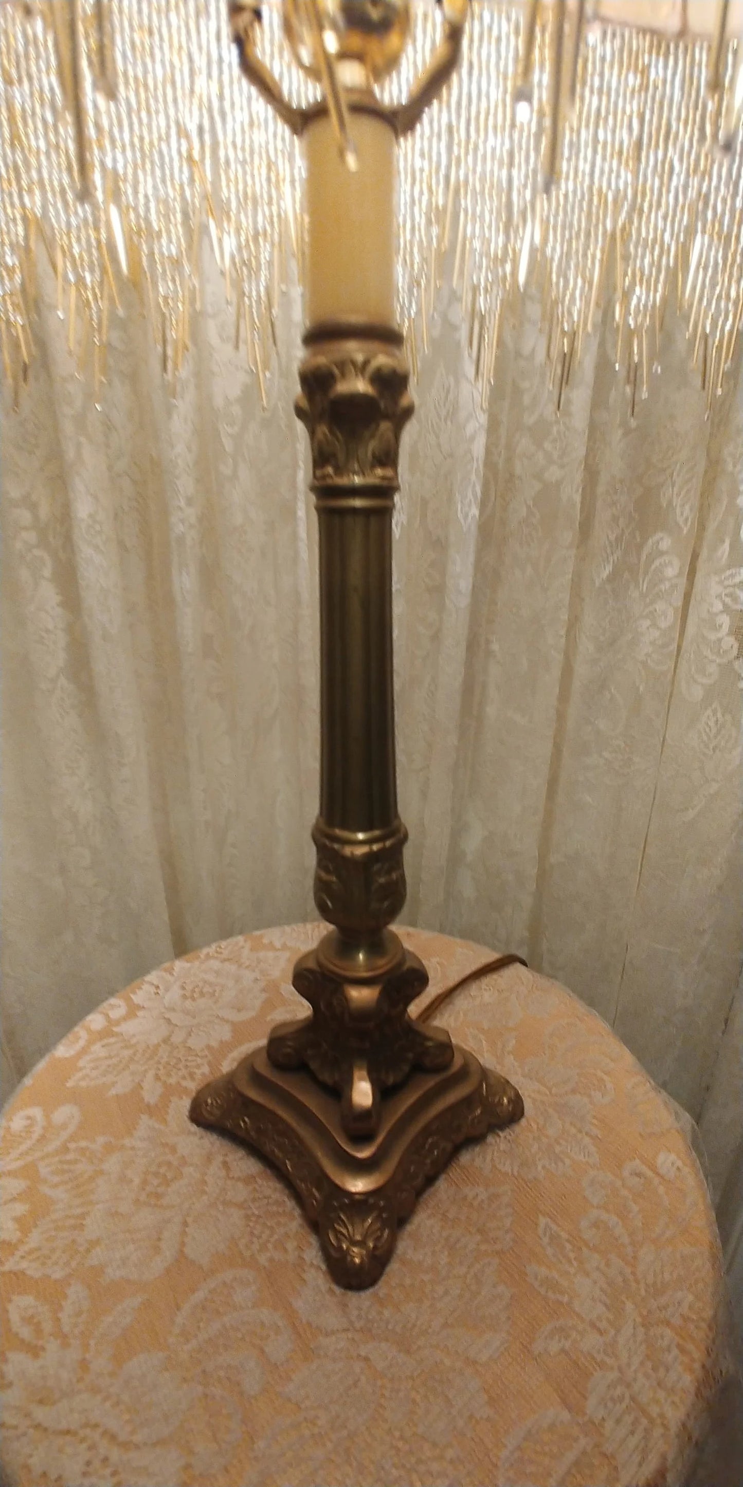 Asian Gold and Cranberry Silk Shade with Brass Table Lamp