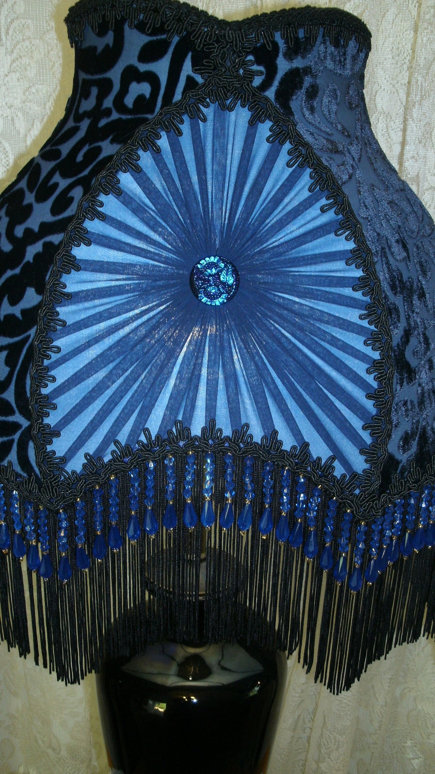 Vintage Blue Black Glass Table Lamp from Turn of the century