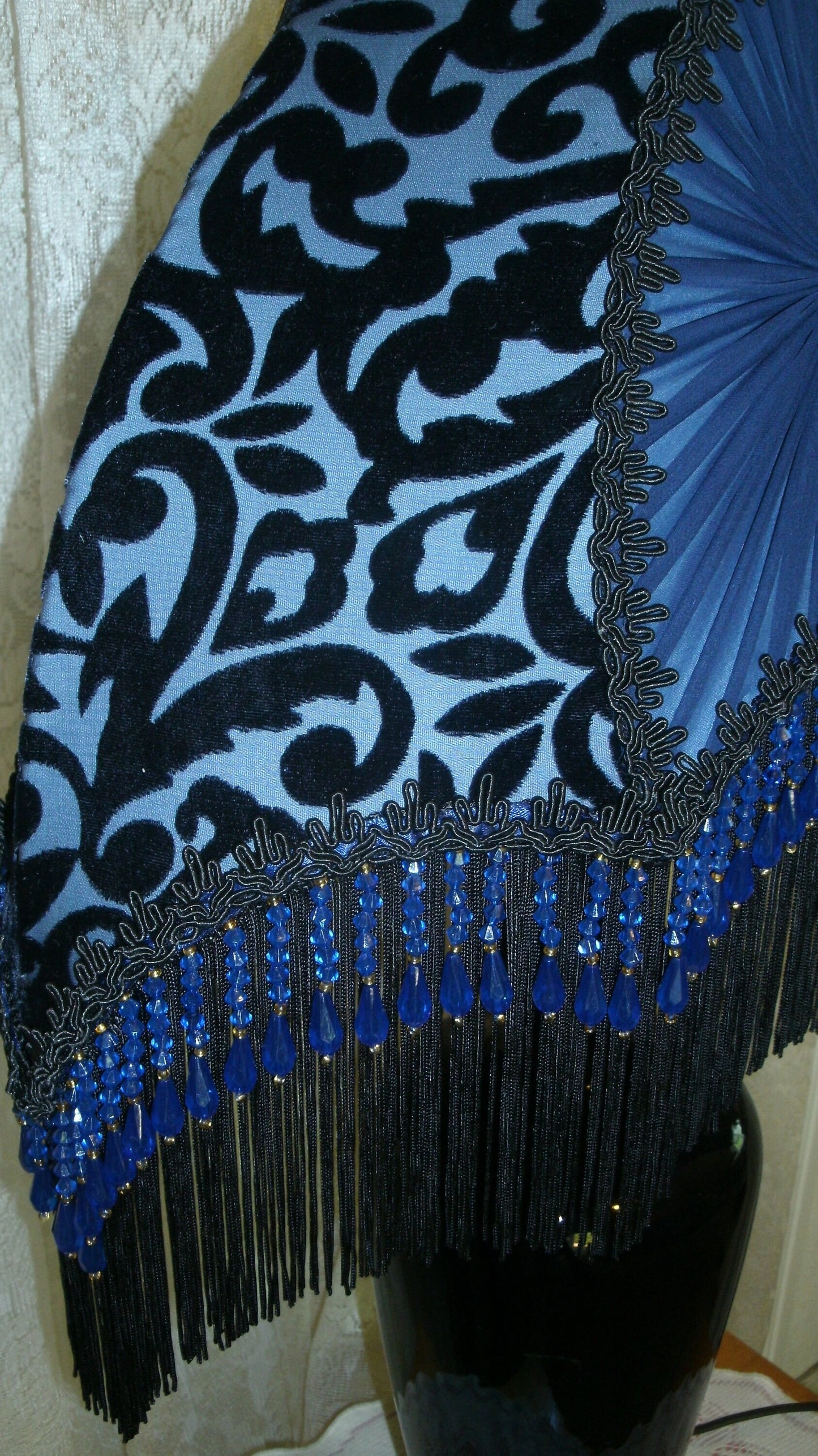 Vintage Blue Black Glass Table Lamp from Turn of the century