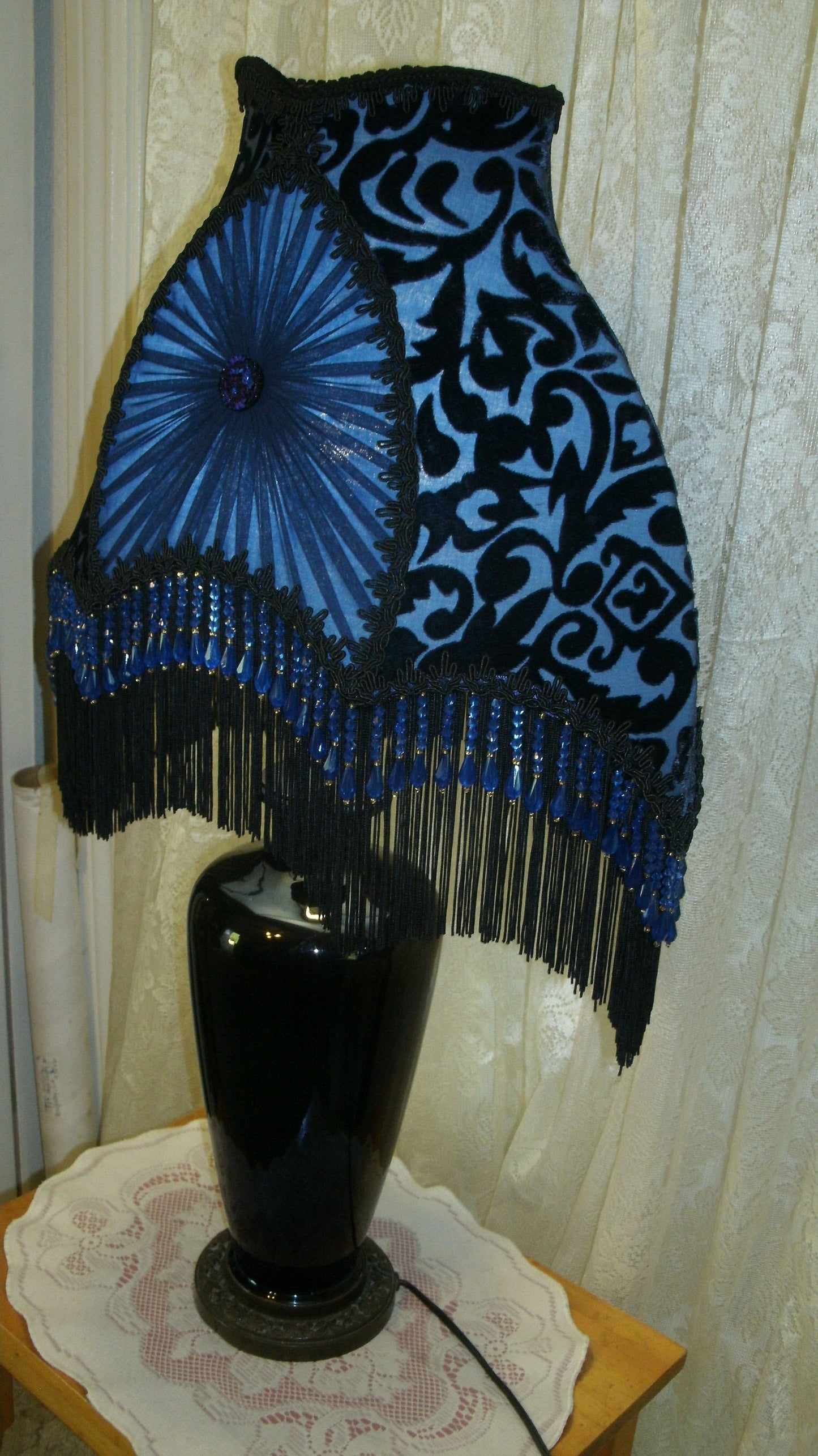 Vintage Blue Black Glass Table Lamp from Turn of the century