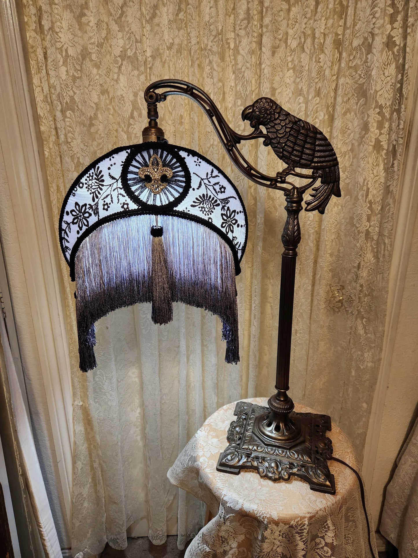 Half Moon Iamp shade on restored Parrot Arm Table Bridge lamp