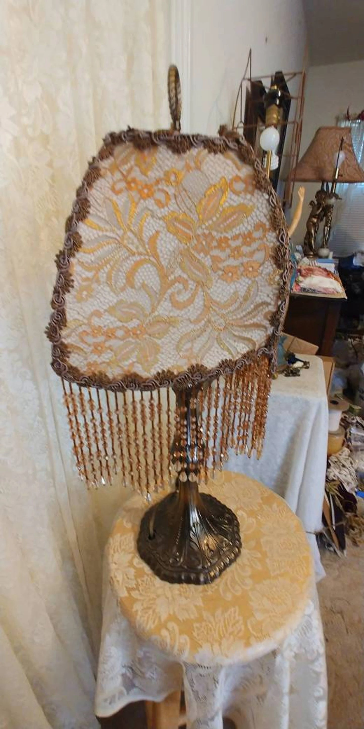 Angel Blessings, Vintage Half Lampshade with Bead Fringe and lamp