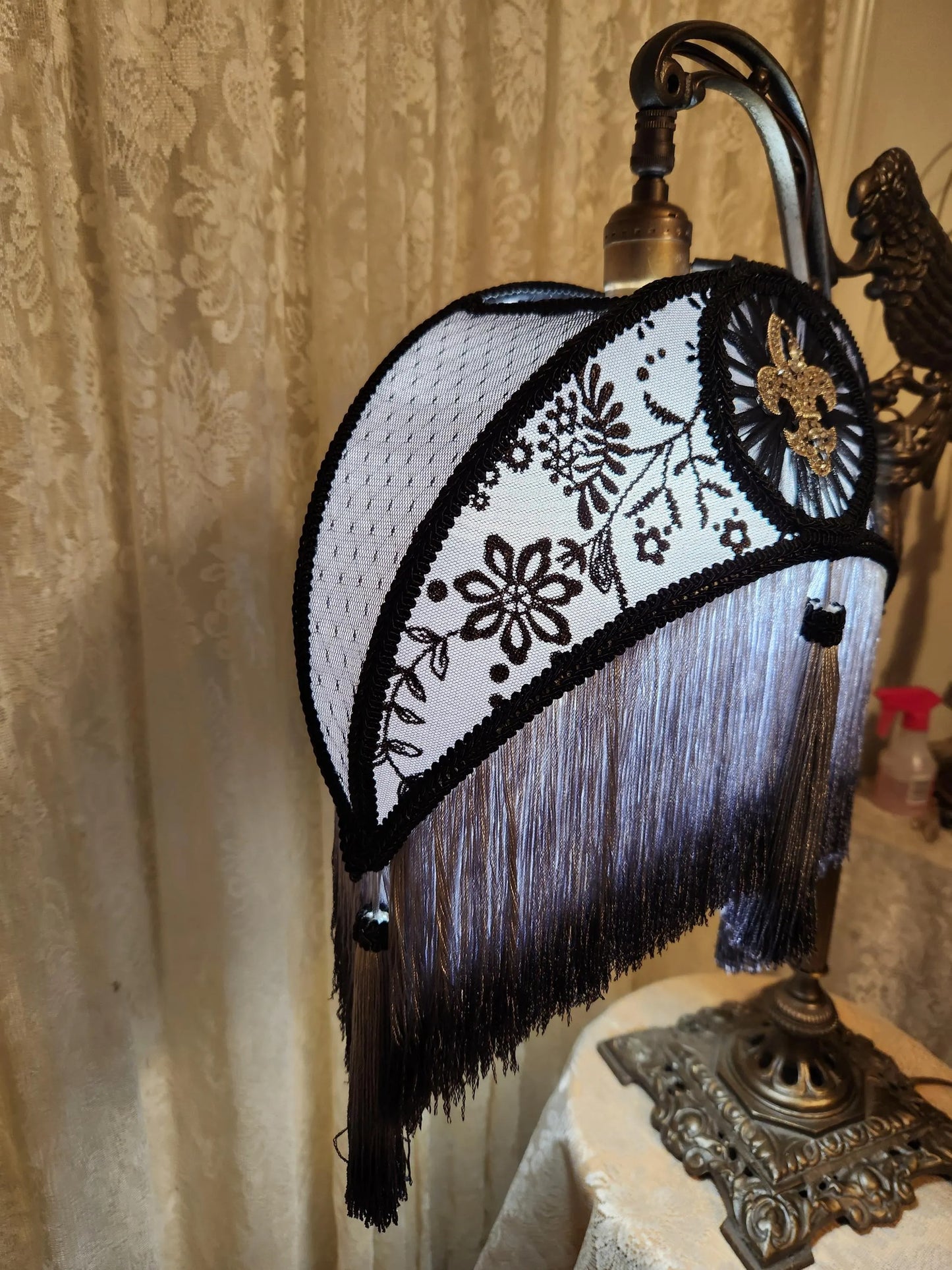 Half Moon Iamp shade on restored Parrot Arm Table Bridge lamp