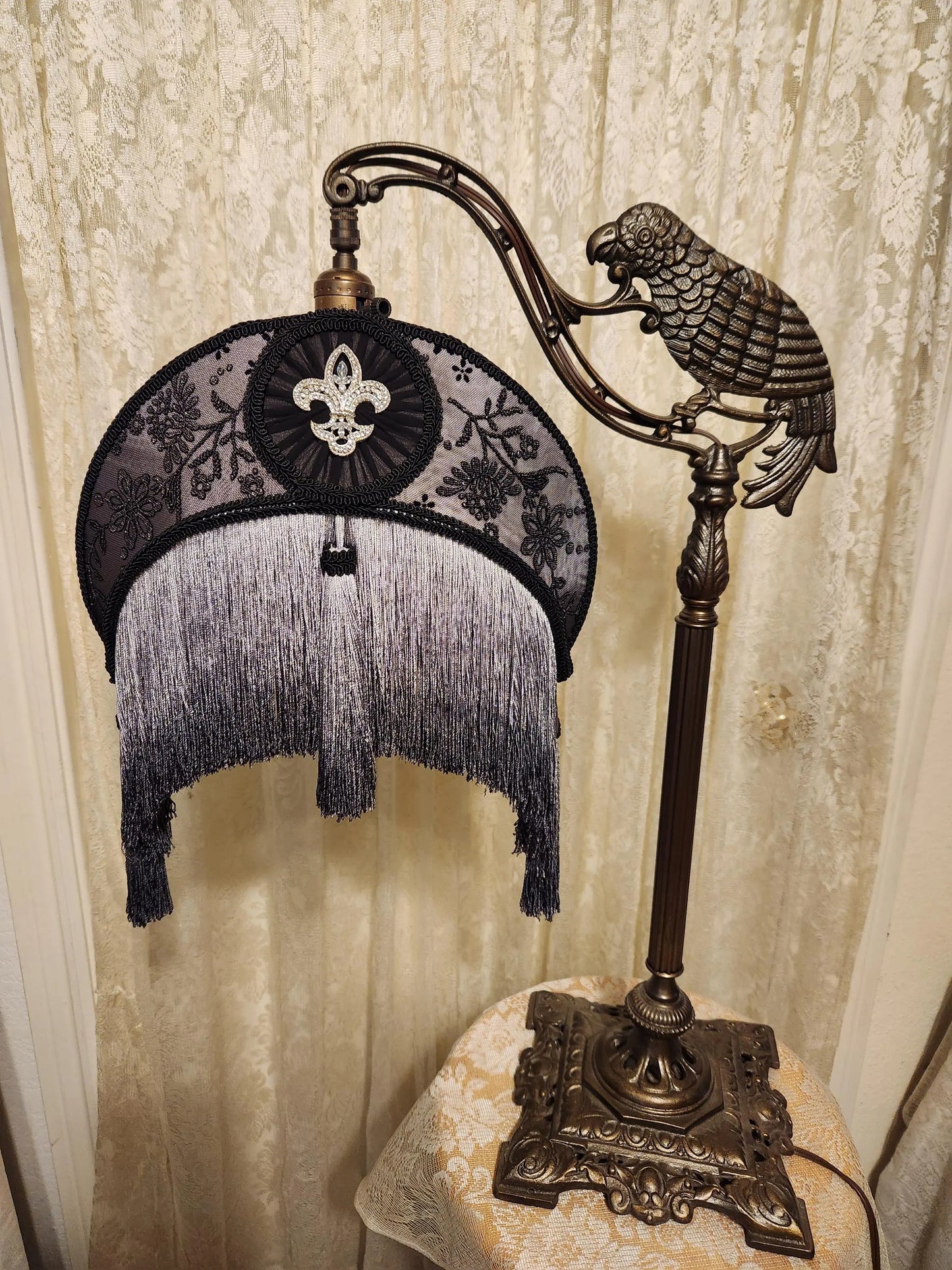 Half Moon Iamp shade on restored Parrot Arm Table Bridge lamp