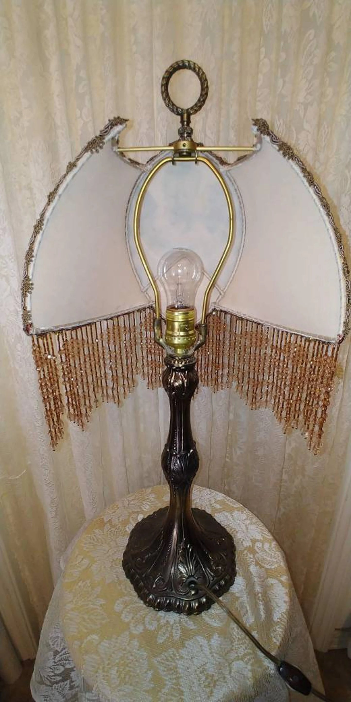 Angel Blessings, Vintage Half Lampshade with Bead Fringe and lamp