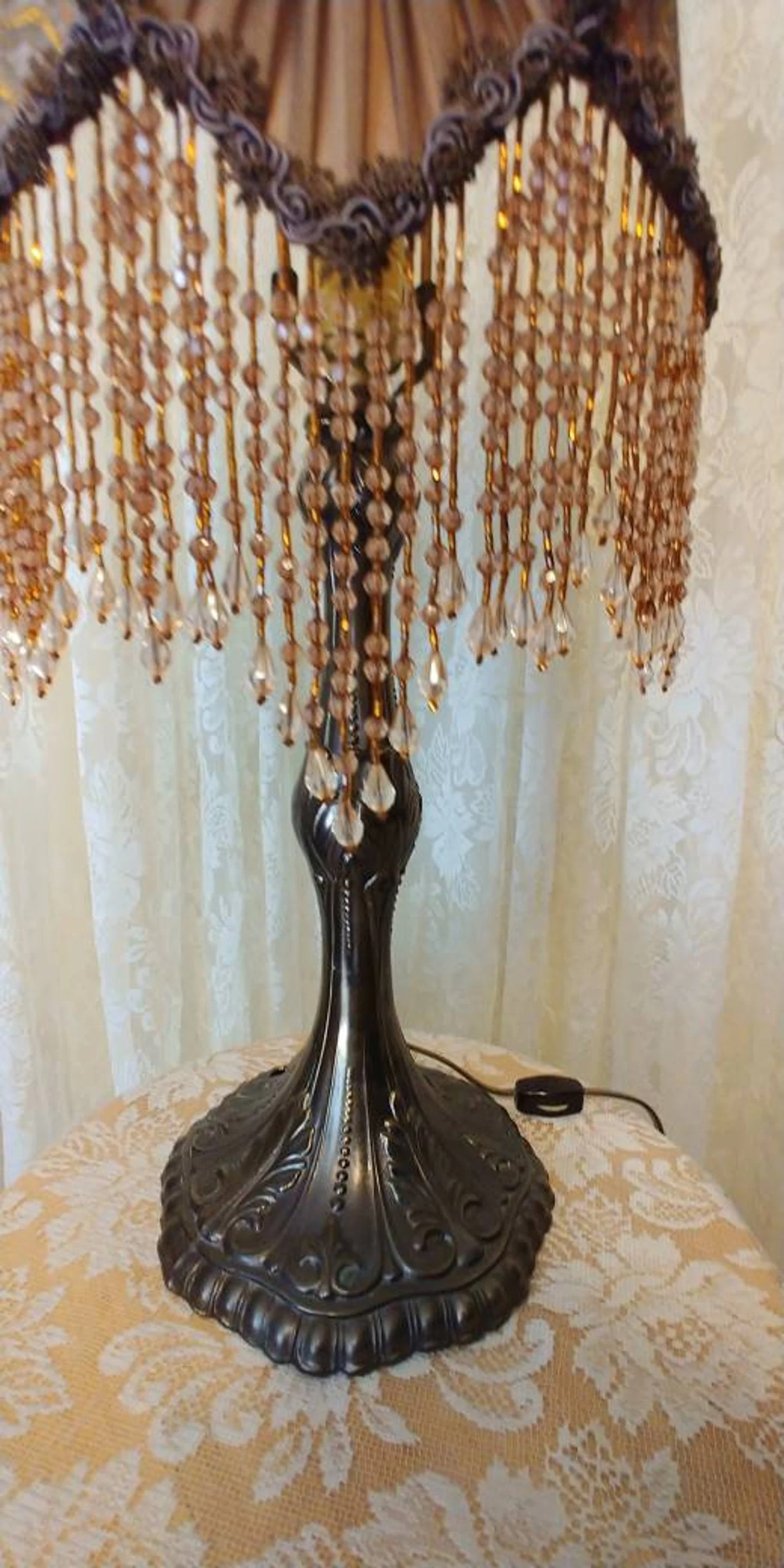 Angel Blessings, Vintage Half Lampshade with Bead Fringe and lamp