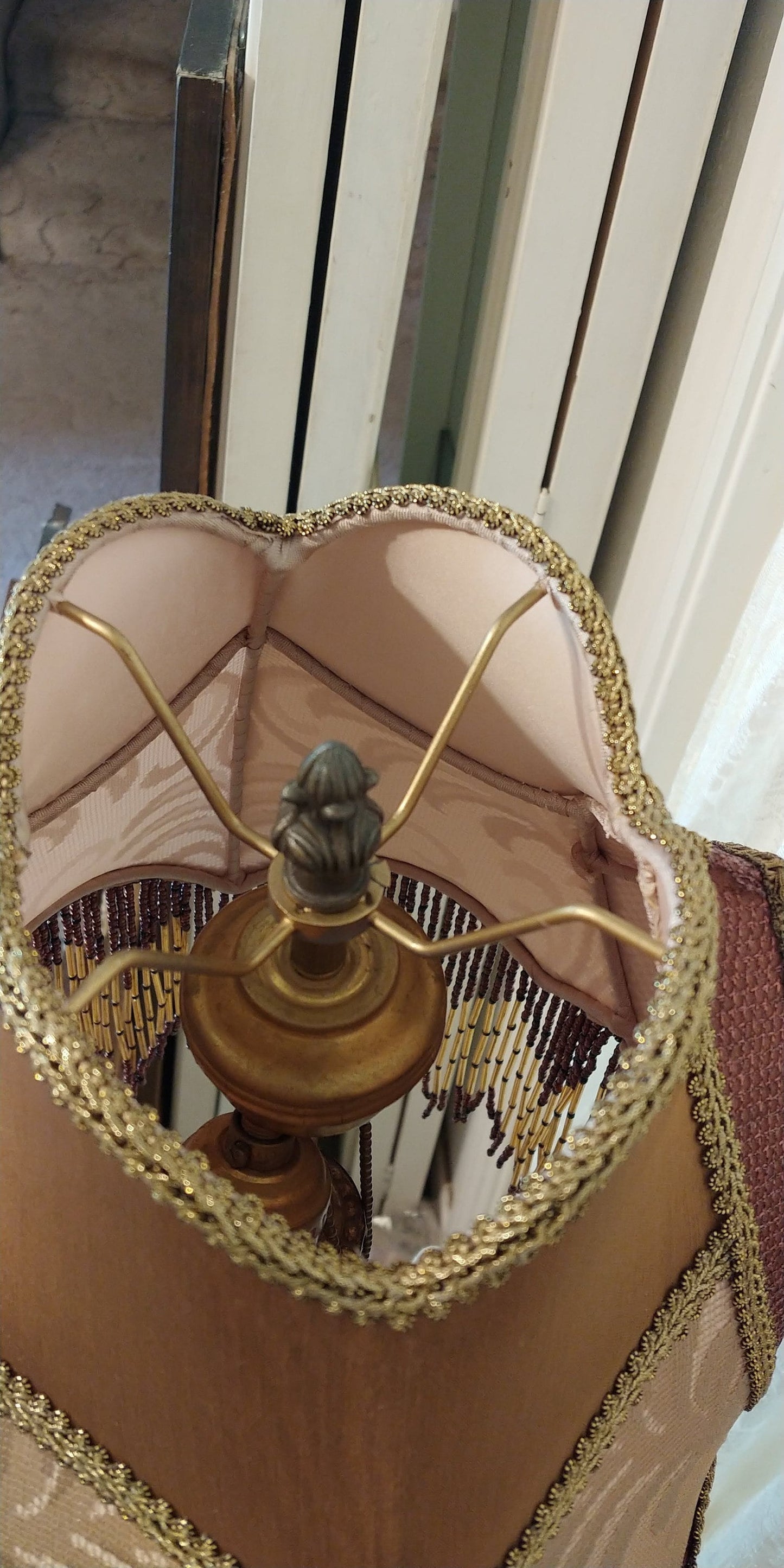 Warrior & Indian Maiden Vintage Cabin/Rustic Lamp with Shade Glass Bead Fringe