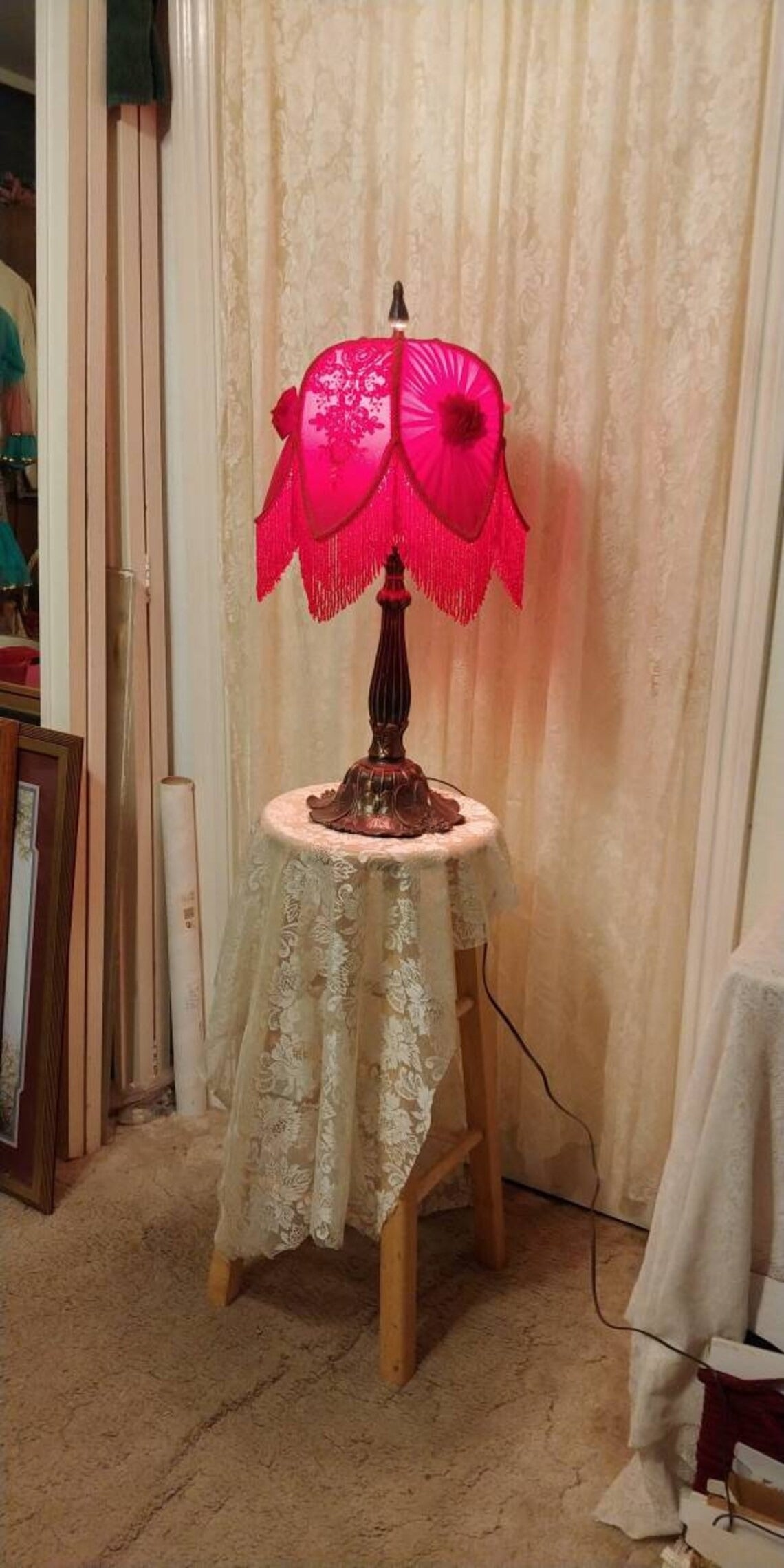 Red Vintage Style Lamp and Shade