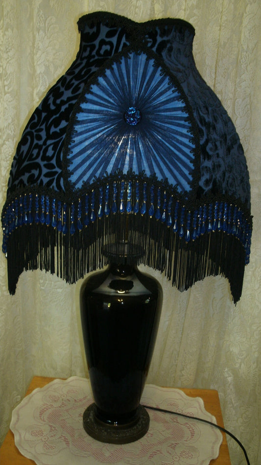 Vintage Blue Black Glass Table Lamp from Turn of the century
